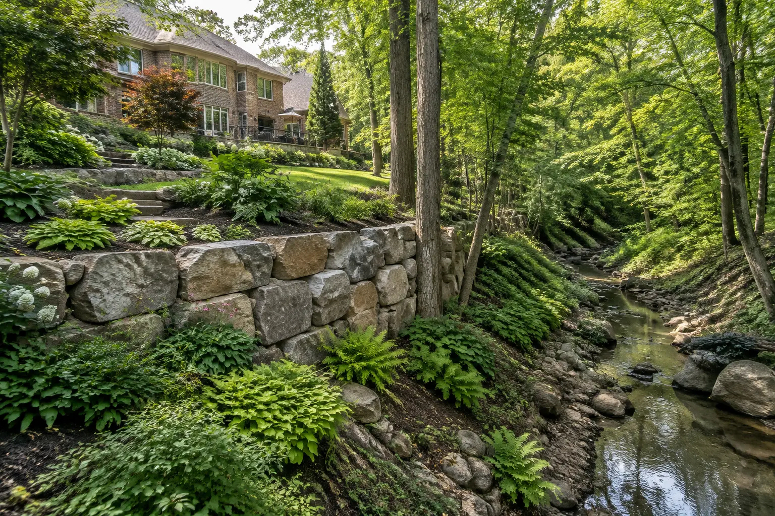 Retaining wall construction in Burlington